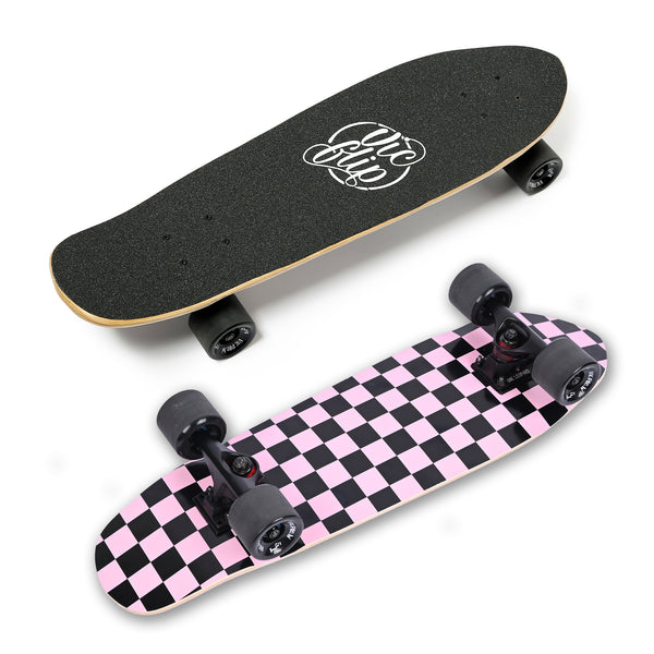 One Leopard VIC 27" Complete Cruiser Tricks Skateboard, 7 PLY Maple Double Kicktails Deck, T-Tool & Skateboard Stickers & Carry Bag Included (Pink)