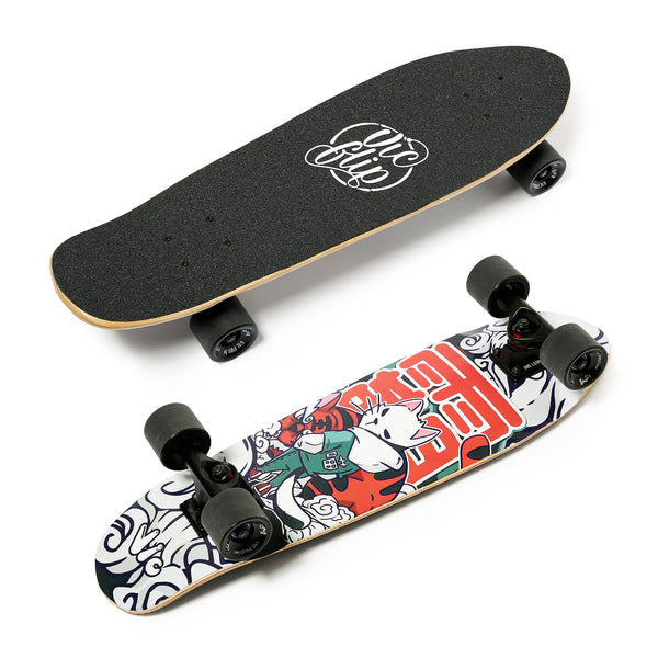 One Leopard VIC 27" Complete Cruiser Tricks Skateboard, 7 PLY Maple Double Kicktails Deck, T-Tool & Skateboard Stickers & Carry Bag Included (Meow)