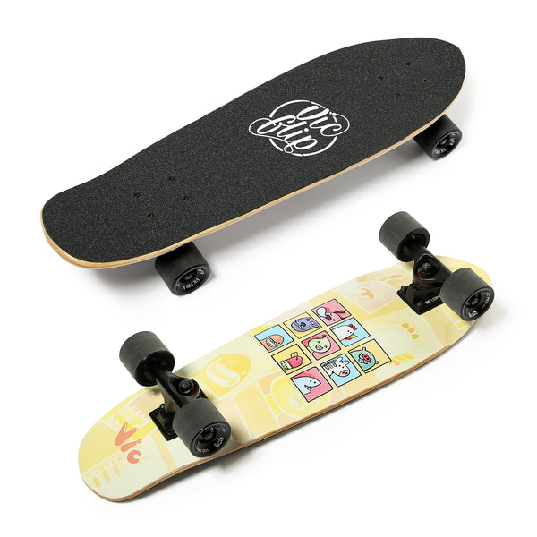 One Leopard VIC 27" Complete Cruiser Tricks Skateboard, 7 PLY Maple Double Kicktails Deck, T-Tool & Skateboard Stickers & Carry Bag Included (Party)
