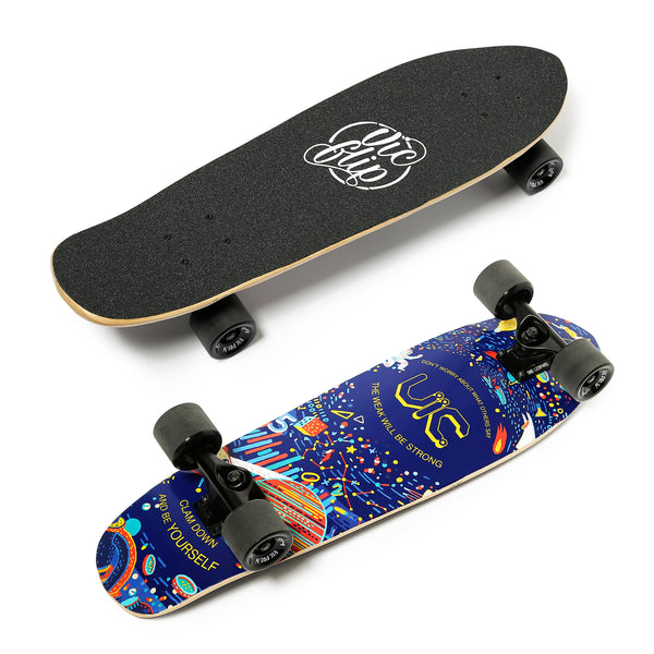 One Leopard VIC 27" Complete Cruiser Tricks Skateboard, 7 PLY Maple Double Kicktails Deck, T-Tool & Skateboard Stickers & Carry Bag Included (Universe)