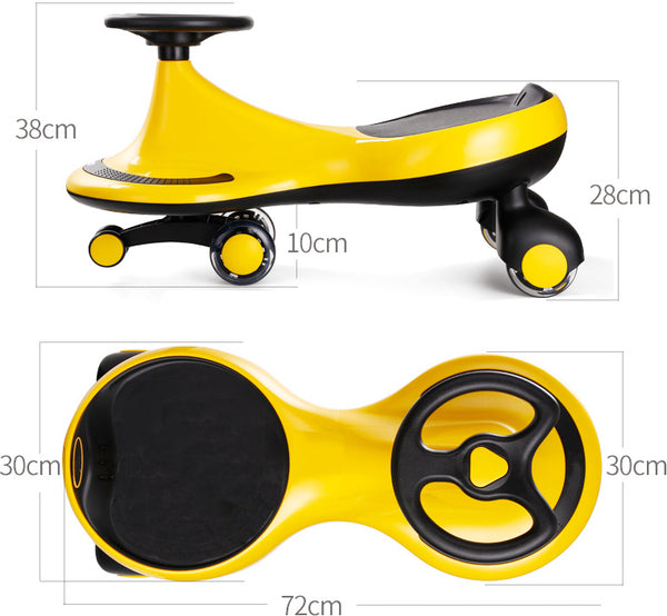 Wiggle Car, Swing Car with Quiet Flashing Wheels, Ride-on Toy for Ages 3 Yrs and Up (Vibrant Yellow)