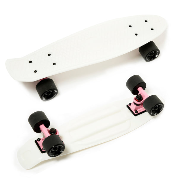 One Leopard Minfly 22" Mini Complete Plastic Cruiser Tricks Skateboard, T-Tool & Grip Tape & Skateboard Stickers & Carry Bag Included (White)