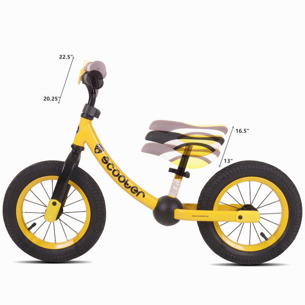 KOOKIDO Balance Bike with Air Tires, Kids Bike Without Pedal, 12 inch Bike for Kids Ages 3-5, Vibrant Yellow