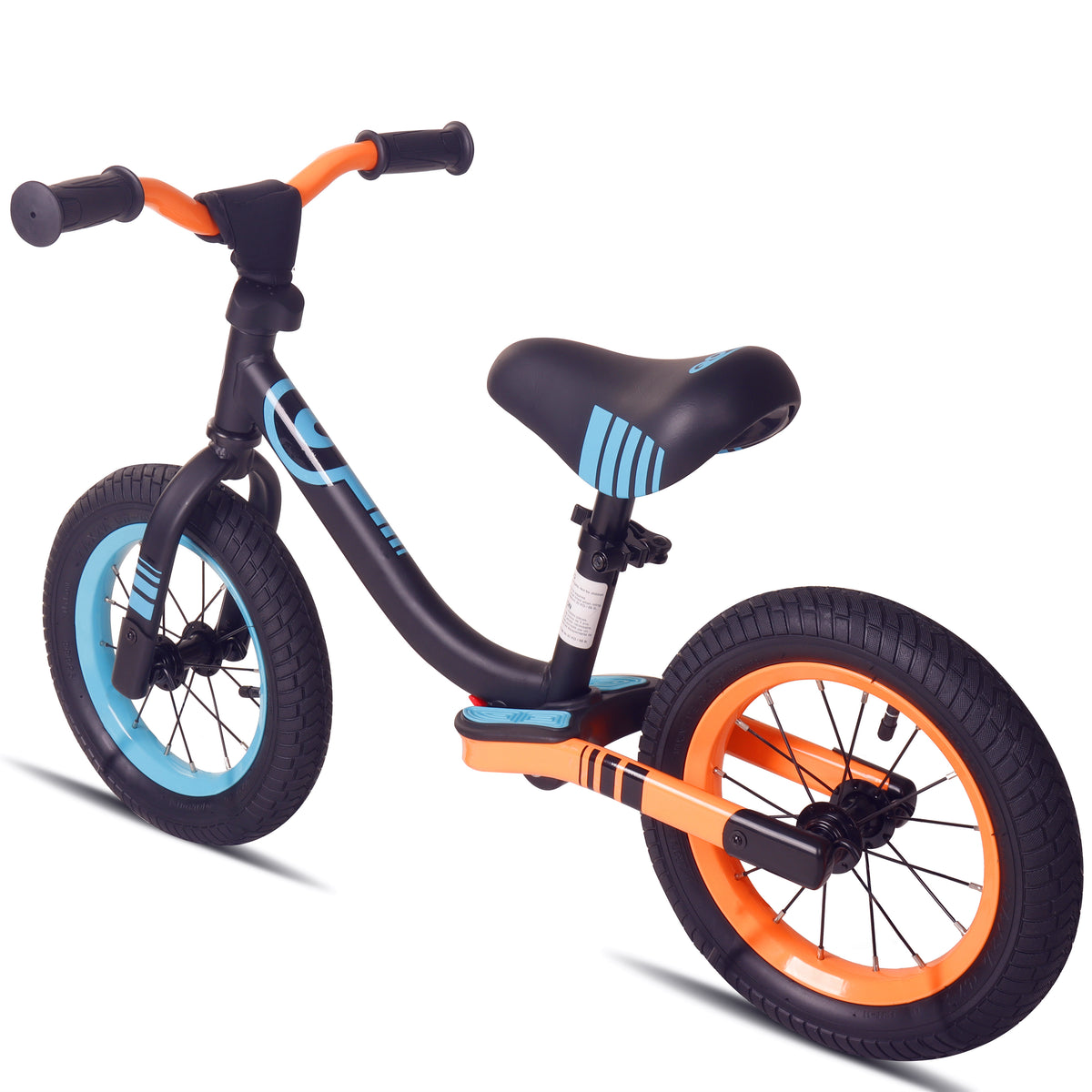 Kookido Sport Balance Bike With Air Tires Kids Bike With Rear Suspension 12 Inch Bike Without Pedal Bike For Kids Ages 3 6 Black Orange Black 12