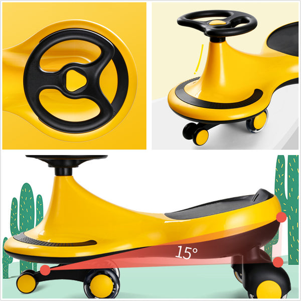 Wiggle Car, Swing Car with Quiet Flashing Wheels, Ride-on Toy for Ages 3 Yrs and Up (Vibrant Yellow)