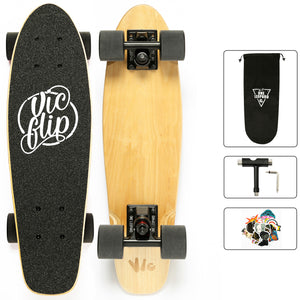 One Leopard VIC 22" Wooden 7 PLY Maple Complete Mini Cruiser Tricks Skateboard, T-Tool & Skateboard Stickers & Carry Bag Included (Raw)