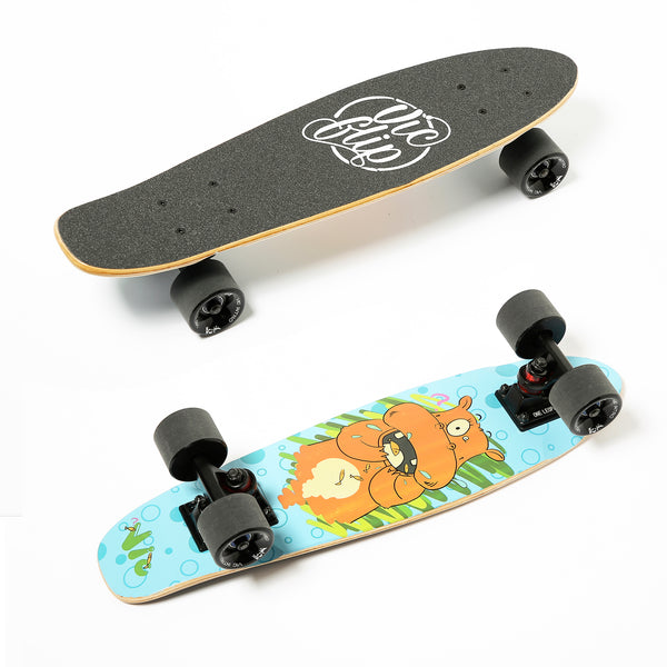 One Leopard VIC 22" Wooden 7 PLY Maple Complete Mini Cruiser Tricks Skateboard, T-Tool & Skateboard Stickers & Carry Bag Included (Hippo)