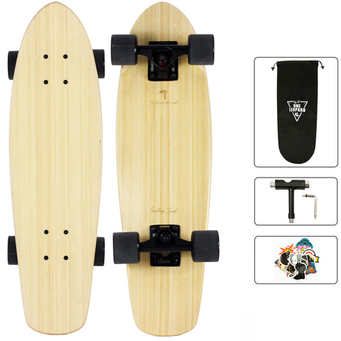 One Leopard VIC 27" Complete Cruiser Tricks Skateboard, 7 PLY Bamboo Double Kicktails Deck, T-Tool & Skateboard Stickers & Carry Bag Included (Bamboo)