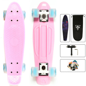 One Leopard Minfly 22" Mini Complete Plastic Cruiser Tricks Skateboard, T-Tool & Grip Tape & Skateboard Stickers & Carry Bag Included (Pink)