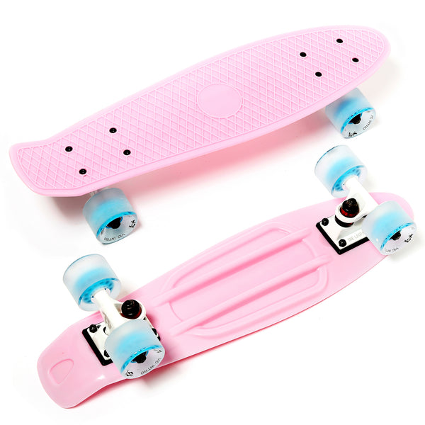 One Leopard Minfly 22" Mini Complete Plastic Cruiser Tricks Skateboard, T-Tool & Grip Tape & Skateboard Stickers & Carry Bag Included (Pink)