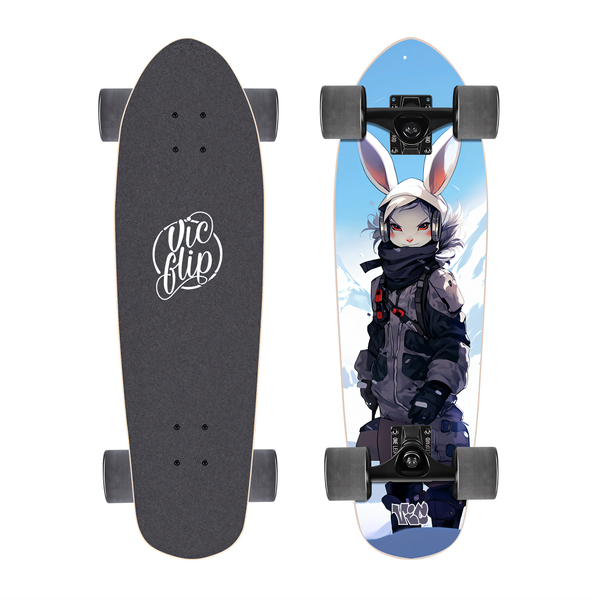 One Leopard VIC 27" Complete Cruiser Skateboard, 7 PLY Maple Deck, T-Tool & Skateboard Stickers & Carry Bag Included (Bunny Scott)