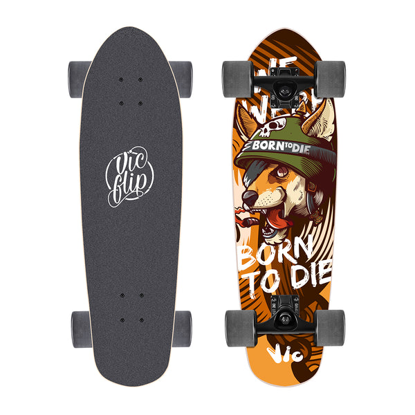 One Leopard VIC 27" Complete Cruiser Skateboard, 7 PLY Maple Deck, T-Tool & Skateboard Stickers & Carry Bag Included (Dog)