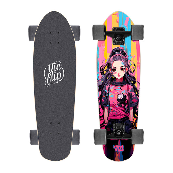 One Leopard VIC 27" Complete Cruiser Skateboard, 7 PLY Maple Deck, T-Tool & Skateboard Stickers & Carry Bag Included (Girl)