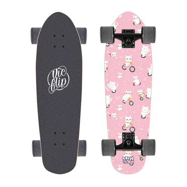 One Leopard VIC 27" Complete Cruiser Skateboard, 7 PLY Maple Deck, T-Tool & Skateboard Stickers & Carry Bag Included (Kawaii Cat)