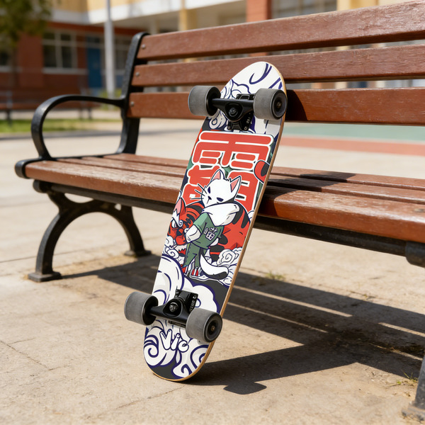 One Leopard VIC 27" Complete Cruiser Tricks Skateboard, 7 PLY Maple Double Kicktails Deck, T-Tool & Skateboard Stickers & Carry Bag Included (Meow)