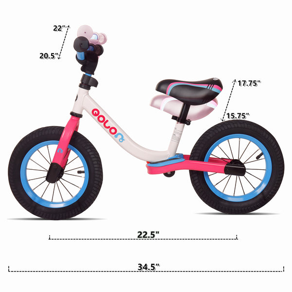 KOOKIDO Sport Balance Bike with Air Tires, Kids Bike with Rear Suspension, 12 inch Bike Without Pedal, Bike for Kids Ages 3-6, White & Pink