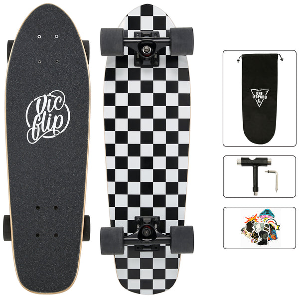 One Leopard VIC 27" Complete Cruiser Tricks Skateboard, 7 PLY Maple Double Kicktails Deck, T-Tool & Skateboard Stickers & Carry Bag Included (Woof)